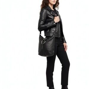 LATICO BLACK LEATHER HOBO BAG WITH SILVER STUDS WOMAN